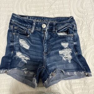 American Eagle Outfitters Women's Ripped Dark Blue Jean Shorts
